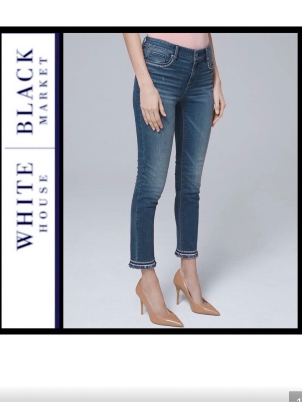 White House Black Market Slim Crop Midwash Cropped Skinny Jeans with Frayed Hem